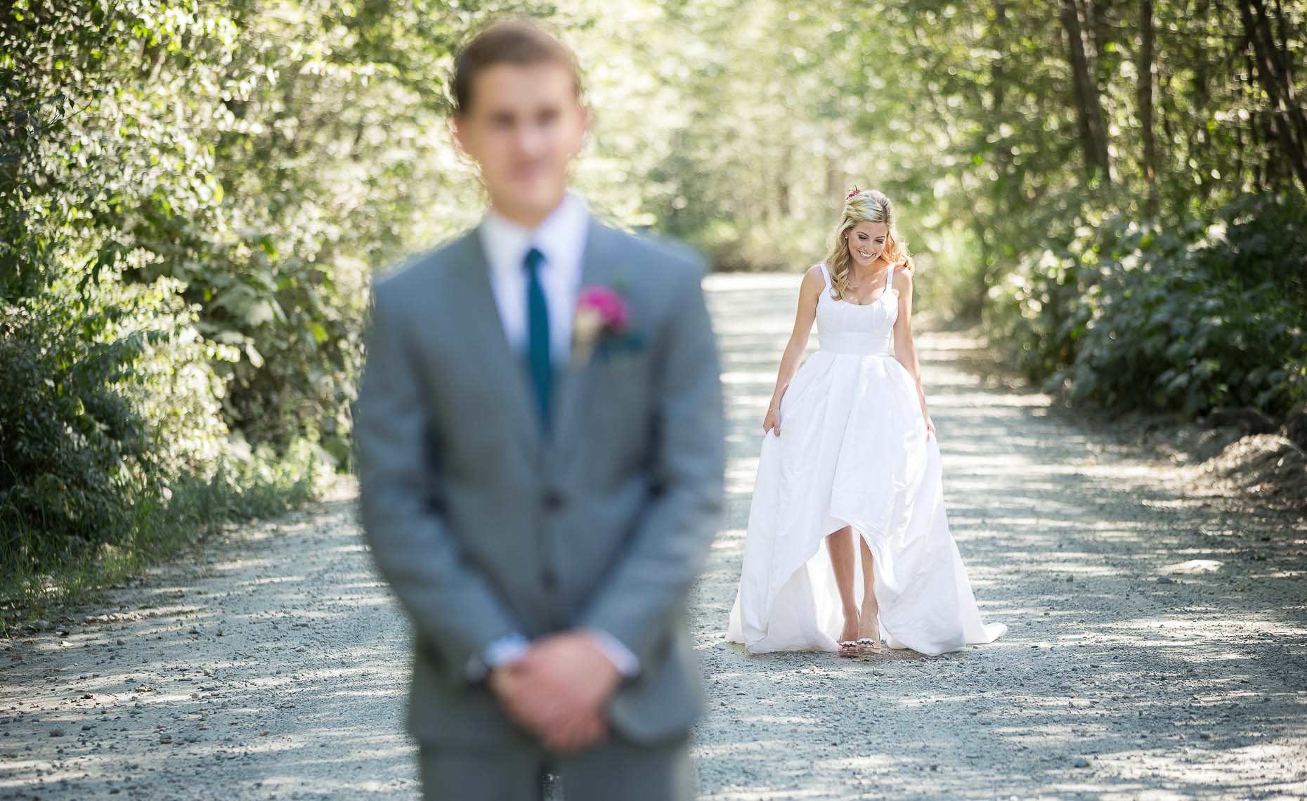 First look in vintage style wedding in whistler.
