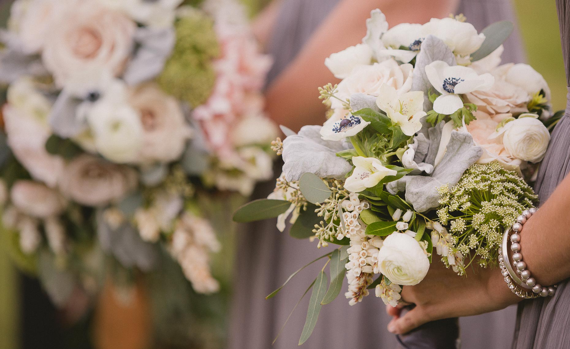 Bridemaid floral organic arrangements at vintage style whistler wedding