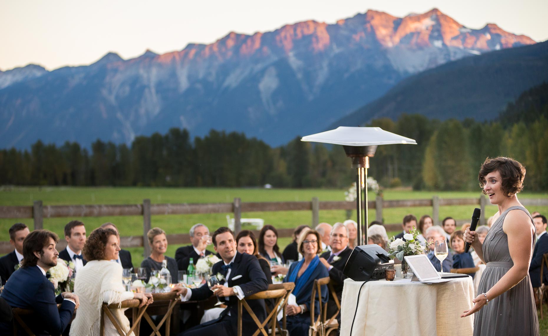Pemberton mountains during wedding reception speech near whistler, BC
